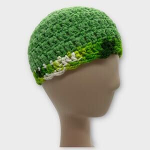 Green Metallic Knit Wove Beanie Hat Acrylic Winter Boho Colorful Ninja Turles XS